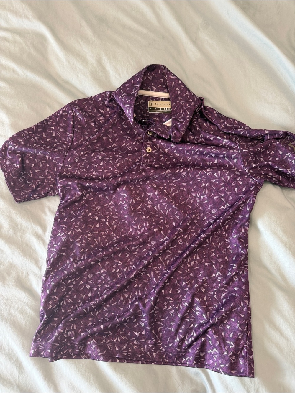 PGA Tour Purple Geometric Print Polo